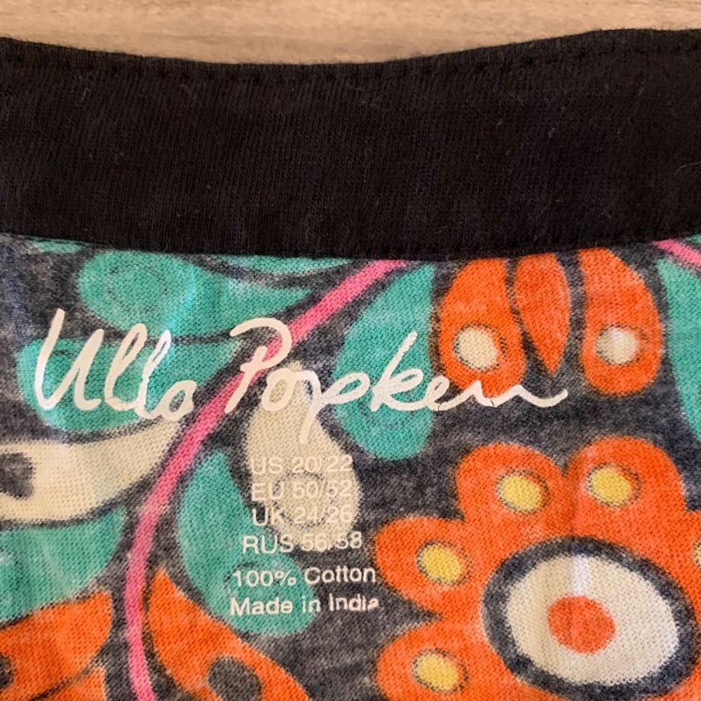 ULLA POCKEN Blue Orange Floral Mixed Print Henley Cotton Knit Tunic Dress 20/22 - Picture 9 of 12